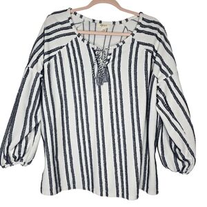 Style & Co. striped peasant blouse with tassel ties
